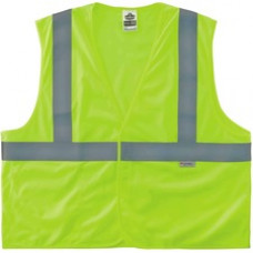 GloWear 8255HL Type R Class 2 Treated Poly Vest - Pocket, Reflective, Flame Resistant - Small/Medium Size - Hook & Loop Closure - Polyester - Lime - 1 Each