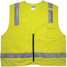 GloWear 8262FRZ Hi-Vis Flame-resistant Surveyor Vest - Class 2, NFPA 70E, Mesh - Recommended for: Accessories, Electrical, Petrochemical, Oil & Gas, Refinery - Machine Washable, Mic Tab, Breathable, Reflective, Cell Phone Pocket, Pen Slot, Flame Resistant