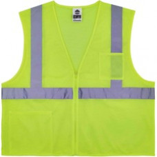 GloWear 8256Z Treated Polyester Hi-Vis Class 2 Vest - Recommended for: Accessories - Machine Washable, Breathable, Durable, Flame Resistant, Reflective Strip, Interior Pocket, High Visibility - 2-Xtra Large/3-Xtra Large Size - Zipper Closure - Lime - 1 Ea