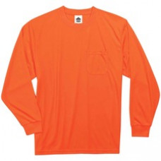 GloWear 8091 Non-Certified Long Sleeve T-Shirt - Small Size - Polyester - Orange