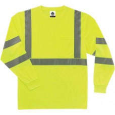 GloWear 8391 Type R Class 3 Long Sleeve T-Shirt - Breathable, Moisture Resistant, UV Resistant, Reflective, Heat Resistant, Chest Pocket - Medium Size - Polyester - Lime - 1 Each