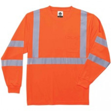 GloWear 8391 Type R Class 3 Long Sleeve T-Shirt - Breathable, Moisture Resistant, UV Resistant, Reflective, Heat Resistant, Chest Pocket - Small Size - Polyester - Orange - 1 Each