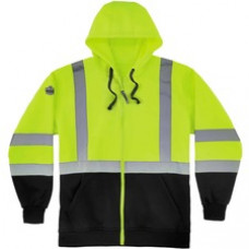 GloWear Zip-Up Hi-Vis Hooded Sweatshirt - Recommended for: Construction, Biking, Snowmobiling, Outdoor, Ice Fishing, Traffic - Reflective Strip, Drawstring Hood, Elastic Cuff, Pocket, High Visibility, Front Zipper Closure - Medium Size - Dirt, Grime Prote
