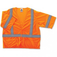Ergodyne GloWear Class 3 Orange Economy Vest - Reflective, Machine Washable, Lightweight, Pocket, Hook & Loop Closure - Large/Extra Large Size - Polyester Mesh - Orange - 1 / Each