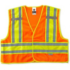 GloWear 8245PSV Type P Class 2 Public Safety Vest - Reflective, Pocket, Mic Tab, Two-tone - Small/Medium Size - Hook & Loop Closure - Poly, Poly - Orange - 1 Each