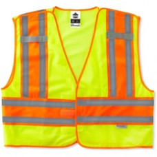 GloWear 8245PSV Type P Class 2 Public Safety Vest - Reflective, Pocket, Mic Tab, Two-tone - Small/Medium Size - Hook & Loop Closure - Poly, Poly - Lime - 1 Each