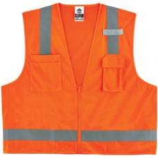 GloWear 8249Z Type R Class 2 Economy Surveyors Vest - Recommended for: Construction, Baggage Handling - Pocket, Mic Tab, Reflective, High Visibility, Breathable, Lightweight, Chest Pocket - Large/Extra Large Size - Zipper Closure - Polyester, Polyester Me