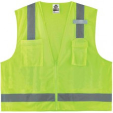 GloWear 8249Z Type R Class 2 Economy Surveyors Vest - Recommended for: Construction, Baggage Handling - Pocket, Mic Tab, Reflective, High Visibility, Breathable, Lightweight, Chest Pocket - Extra Small Size - Zipper Closure - Polyester, Polyester Mesh - L