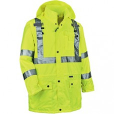 GloWear 8365 Type R Class 3 Rain Jacket - Recommended for: Construction, Utility, Emergency, Airline Crew, Railway Worker, Survey Crew - Breathable, Mic Tab, Durable, Water Proof, Rugged, Storm Flap, Snap Closure, Reflective, Inset Hood, Cell Phone Pocket