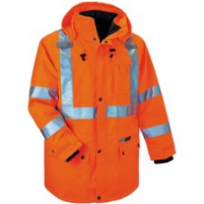 GloWear 4-in-1 High Visibility Jacket - Weather Proof, Chest Pocket, Mic Tab, Reflective Strip, High Visibility, Drawstring, Inset Hood, Removable Sleeve, Cell Phone Pocket, Snap Closure, Breathable - Small Size - 36