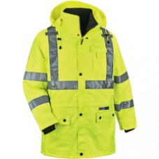 GloWear 4-in-1 High Visibility Jacket - Weather Proof, Chest Pocket, Mic Tab, Reflective Strip, High Visibility, Drawstring, Inset Hood, Removable Sleeve, Cell Phone Pocket, Snap Closure, Breathable - Small Size - 36
