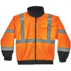 GloWear 8379 Type R Class 3 Hi-Vis Fleece Lined Bomber Jacket - Recommended for: Accessories, Construction, Baggage Handling, Gloves, Transportation - Machine Washable, Mic Tab, Zipper Closure, Wind Resistant, Water Resistant, Reflective, Cell Phone Pocke