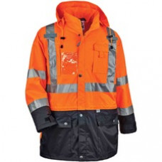 GloWear 8386 Type R Class 3 Outer Shell Jacket - Breathable, Pocket, Front Pocket, Reflective, Mic Tab, Weather Proof, Inset Hood, Cell Phone Pocket, Chest Pocket - 2-Xtra Large Size - Rain, Dirt Protection - Zipper Closure - Polyurethane, Polyester Mesh,