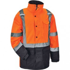 GloWear 8384 Type R Class 3 Hi-Vis Quilted Thermal Parka - Recommended for: Accessories, Construction, Baggage Handling - Machine Washable, Mic Tab, Cell Phone Pocket, Pen Slot, Mic Tab, Dirt Resistant, Wear Resistant, Inset Hood, Wind Resistant, Water Re