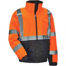 GloWear 8377 Type R Class 3 Hi-Vis Quilted Bomber Jacket - Recommended for: Accessories, Construction, Baggage Handling, Gloves, Transportation - Machine Washable, Mic Tab, Wind Resistant, Water Resistant, Reflective, Cell Phone Pocket, Pen Slot, Dirt Res