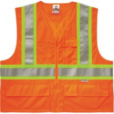 GloWear 8235ZX Type R Class 2 Two-Tone X-Back Vest - Pocket, D-ring, Reflective - Large/Extra Large Size - Zipper Closure - Polyester - Orange - 1 Each
