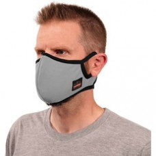 Skullerz 8802F(x) Contoured Face Mask with Filter - Breathable, Adjustable Nose Clip, Adjustable Ear Loop, Anti-odor, Antimicrobial, Machine Washable, Reusable, Quick Drying - Small/Medium Size - Cotton Twill, Polyester - Gray - 1 Each