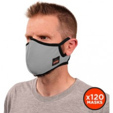 Skullerz 8802F(x)-Case Contoured Face Mask with Filter - Breathable, Adjustable Nose Clip, Adjustable Ear Loop, Anti-odor, Antimicrobial, Machine Washable, Reusable, Quick Drying - Small/Medium Size - Cotton Twill, Polyester - Gray - 120 / Carton
