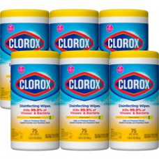 Clorox Disinfecting Cleaning Wipes Value Pack - Bleach-free - Ready-To-Use Wipe - Crisp Lemon Scent - 75 / Can - 6 / Carton - White