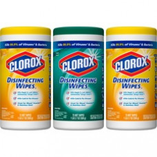 Clorox Bleach-Free Disinfecting Wipes Value Pack - Ready-To-Use Wipe - Fresh, Crisp Lemon Scent - 75 / Canister - 3/ Pack - White