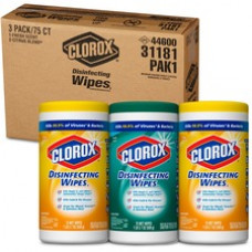Clorox Disinfecting Wipes Value Pack, Bleach-Free Cleaning Wipes - Ready-To-Use Wipe - Fresh, Crisp Lemon Scent - 75 / Canister - 4 / Carton - White