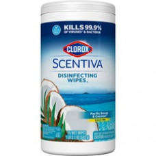 Clorox Scentiva Wipes, Bleach Free Cleaning Wipes - Ready-To-Use Wipe - Pacific Breeze & Coconut Scent - 75 / Canister - 1 Each - White