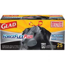 Glad ForceFlexPlus Drawstring Large Trash Bags - Large Size - 30 gal - Black - 25/Each - 25 Per Box - Home, Office