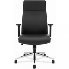 HON Define Chair - Bonded Leather Seat - Black Bonded Leather Back - Black, Polished Aluminum Frame - High Back - Black
