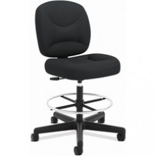 HON ValuTask Sitting Stool - Black Seat - Black Fabric, Mesh Back - Textured Black Frame - Low Back - Black