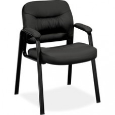 HON Charge Guest Chair, Fixed Arms - Leather Black Seat - Steel Frame - 24.5