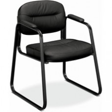 HON Chair - Black Bonded Leather Seat - Black Bonded Leather Back - Black Steel Frame - Sled Base - Black - Armrest