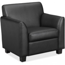 HON Circulate Tailored Club Chair - Leather Black Seat - SofThread Leather Black Back - Four-legged Base - 33