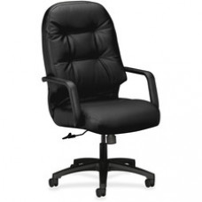 HON Pillow-Soft Executive Chair - Leather Black Seat - Fiber Back - Steel Black Frame - 5-star Base - Black - 22