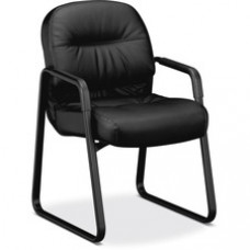 HON Pillow-Soft Guest Chair, Leather - Leather Black Seat - Fiber Back - Black Frame - Sled Base - 20.75