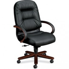 HON Pillow-Soft Executive Chair - Leather Black Seat - Fiber, Foam Back - Hardwood Mahogany Frame - 5-star Base - 22