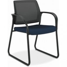 HON Ignition Chair - Navy Fabric Seat - Black Mesh Back - Platinum Steel Frame - Sled Base - Navy - Armrest