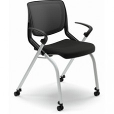 HON Motivate Chair - Black Fabric Seat - Black Back - Platinum Metallic Reinforced Resin Frame - Black - Armrest