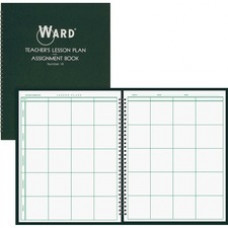 Ward Teacher's 8-period Lesson Plan Book - 9 Month - 8 1/2" x 11" - Wire Bound - White, Dark Green - Reference Calendar, Durable, Memo Section