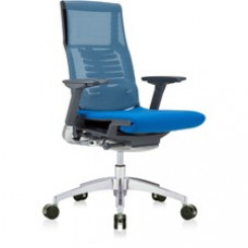 Eurotech Powerfit Chair - Blue Fabric Seat - Black Mesh Back - Charcoal Frame - 5-star Base - Armrest - 1 Each