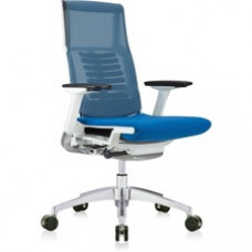Eurotech Powerfit Chair - Blue Fabric Seat - White Mesh Back - White Frame - 5-star Base - Armrest - 1 Each