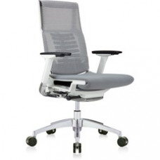 Eurotech Powerfit Chair - Gray Fabric Seat - White Mesh Back - White Frame - 5-star Base - Armrest - 1 Each