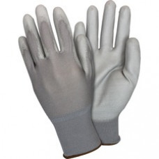 Safety Zone Gray Coated Knit Gloves - Polyurethane Coating - Large Size - Gray - Knitted, Comfortable, Abrasion Resistant, Machine Washable, Cut Resistant - For Food Handling, Janitorial Use, Painting, Pet Care, Food Service - 1 Dozen