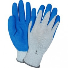 Safety Zone Blue/Gray Coated Knit Gloves - Latex Coating - Large Size - Polyester Cotton - Blue, Gray - Crinkle Grip, Knitted - For Industrial - 12 / Dozen