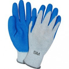 Safety Zone Blue/Gray Coated Knit Gloves - Latex Coating - Small Size - Polyester Cotton - Blue, Gray - Crinkle Grip, Knitted - For Industrial - 12 / Dozen