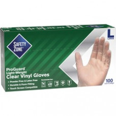 Safety Zone Powder Free Clear Vinyl Gloves - Hand Protection - Large Size - Clear - Comfortable, Latex-free, DEHP-free, DINP-free, Chlorinate, Powder-free - For Food, Food Preparation, Cleaning - 1000 / Carton - 9.25