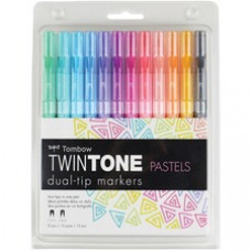 Tombow TwinTone Pastels Dual-tip Marker Set - Extra Fine Marker Point - 0.8 mm, 0.3 mm Marker Point Size - Bullet Marker Point StyleWater Based Ink - 12 / Pack