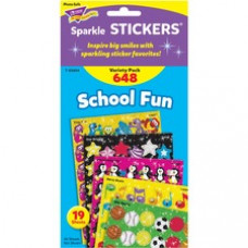 Trend School Fun little sparkler Stickers - Fun Theme/Subject (Apple, Star, Smilies, Penguin, Frog Fun) Shape - Self-adhesive - Merry Music, Star Sports, Brilliant Birthday - Acid-free, Fade Resistant, Non-toxic, Photo-safe - Multicolor - 648 / Pack