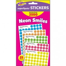 Trend superSpots Neon Smiles Stickers Variety Pack - 2500 (Smilies) Shape - Acid-free, Non-toxic - Neon Green, Neon Yellow, Neon Orange, Neon Blue, Neon Pink - 2500 / Pack