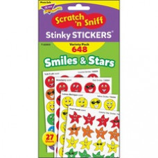 Trend Stinky Stickers Jumbo Variety Pack - (Smiles & Stars) Shape - Self-adhesive - Acid-free, Non-toxic, Photo-safe, Scented - Assorted - Paper - 648 / Pack
