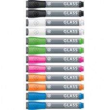U Brands Liquid Glass Board Dry Erase Markers with Erasers, Low Odor, Bullet Tip, Assorted Colors, 12-Count - 2913U00-12 - Medium Marker Point - Bullet Marker Point Style - Assorted Liquid Ink - Gray Plastic Barrel - 12 / Pack